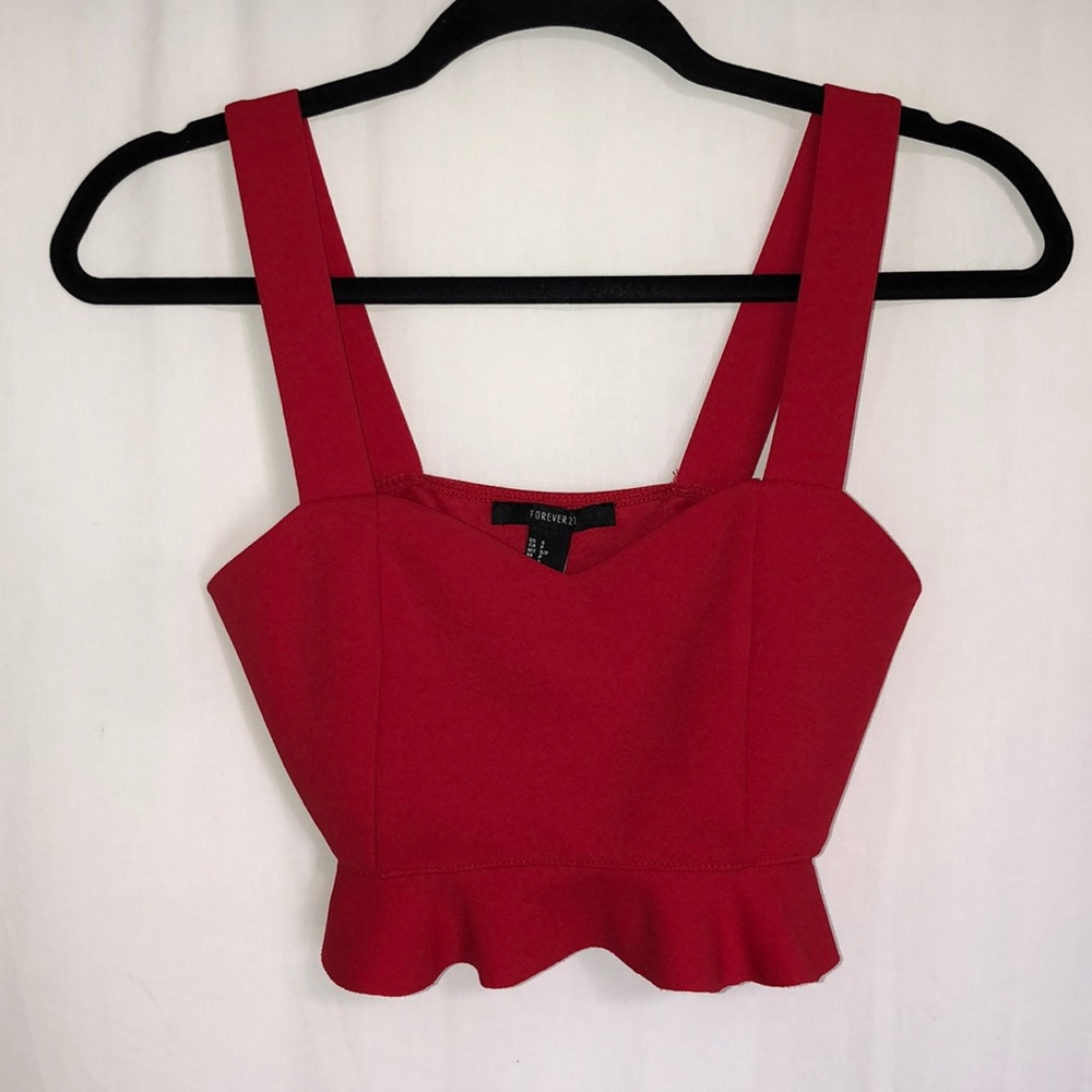 F21 Red Ruffle Crop Top